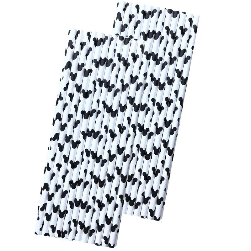 Outside the Box Papers Mickey Mouse Ear Inspired Paper Straws - Black White - 50 Pack - Outside The Box Papers Brand - Image 1